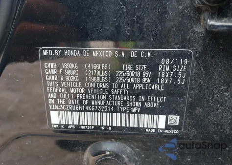 2019 Honda Hr-V Sport z USA, uszkodzony, nr VIN 3CZRU6H14KG732314